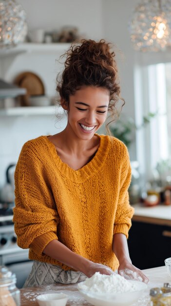 Persona cocinando y sonriendo
